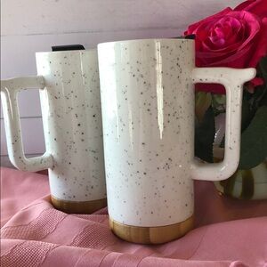 Ello White Ceramic Mugs with Bamboo Base